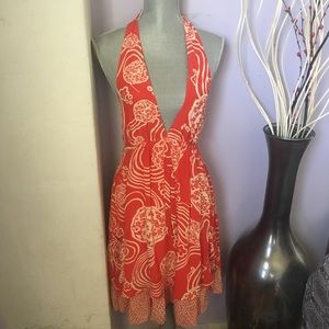 🌹HP 8/9🌹Eva Franco Red Floral Ruffle Silk Dress